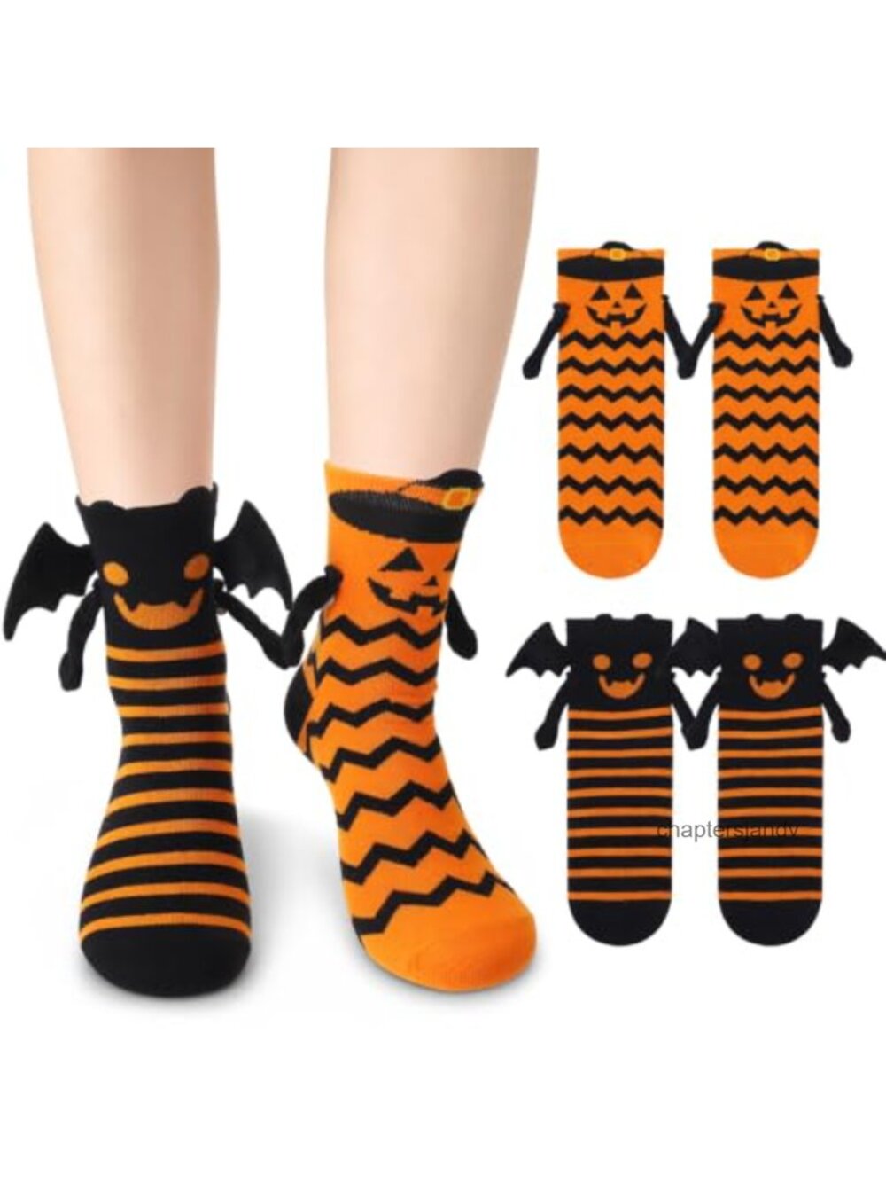 2 Pairs Halloween Magnetic Holding Hands Socks Cotton Blend Crew